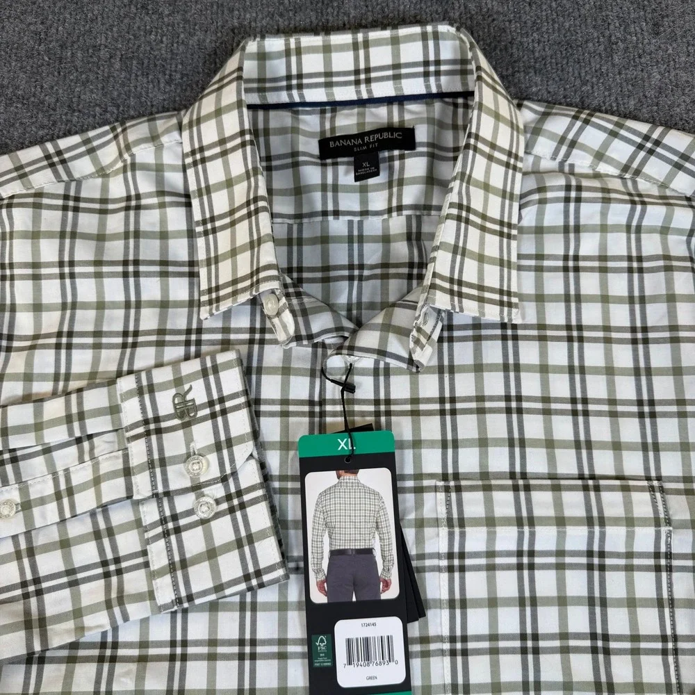 Banana‎ Republic Mens XL Slim Fit Non Iron Long Sleeve Plaid New Shirt #3048